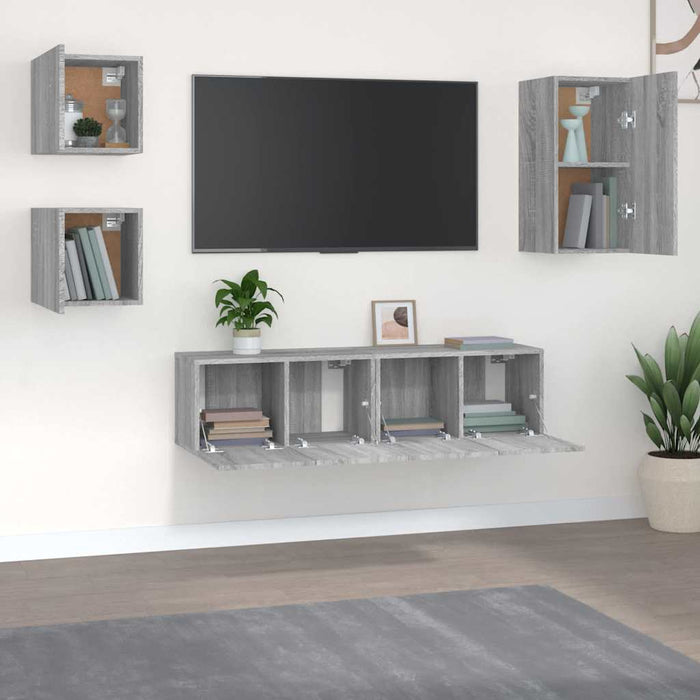 Set dulapuri TV, 5 piese, gri sonoma, lemn prelucrat WALTI