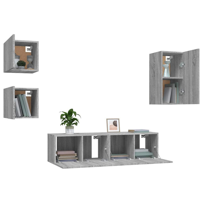 Set dulapuri TV, 5 piese, gri sonoma, lemn prelucrat WALTI