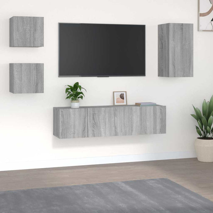 Set dulapuri TV, 5 piese, gri sonoma, lemn prelucrat WALTI