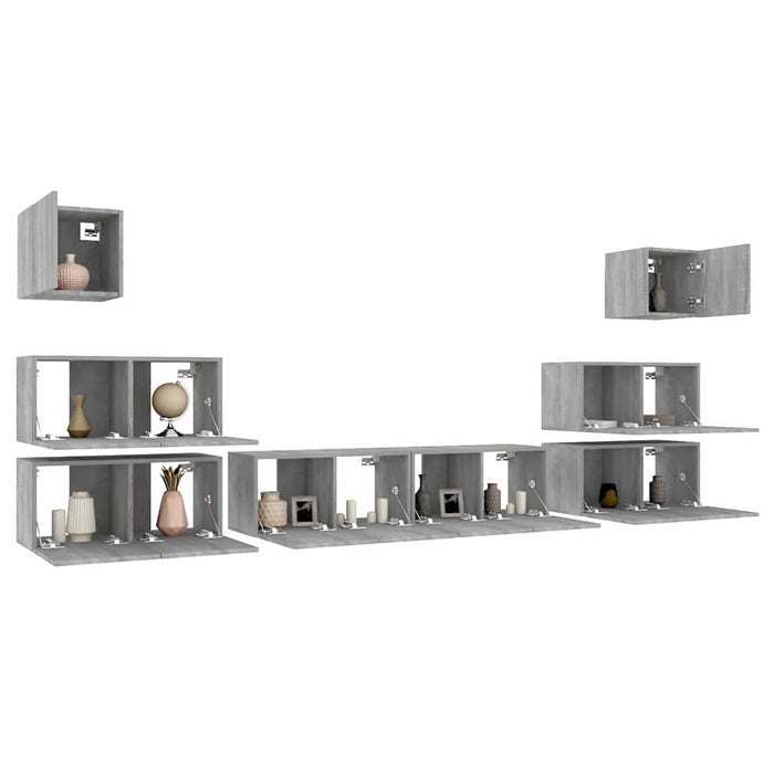 Set dulap TV, 8 piese, gri sonoma, lemn prelucrat WALTI