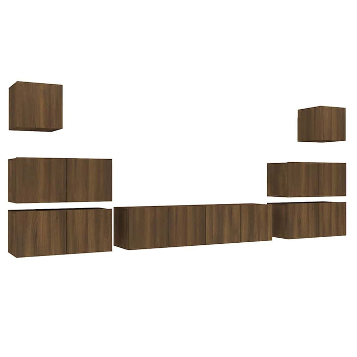 Set dulap TV, 8 piese, stejar maro, lemn prelucrat WALTI