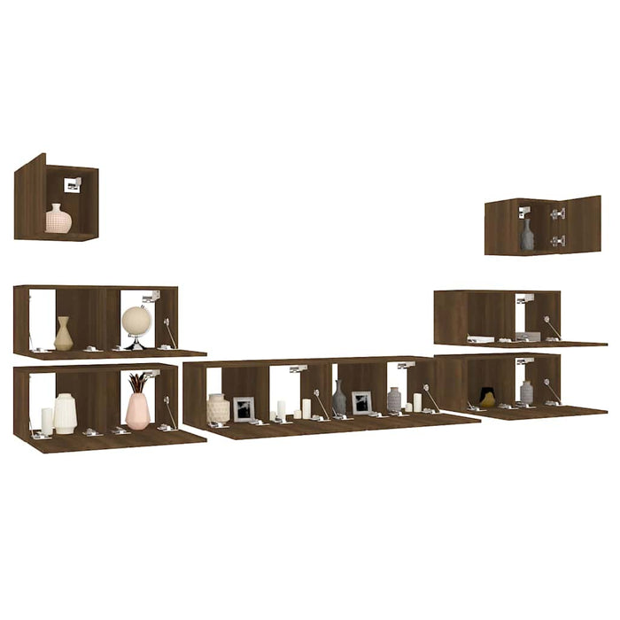 Set dulap TV, 8 piese, stejar maro, lemn prelucrat WALTI