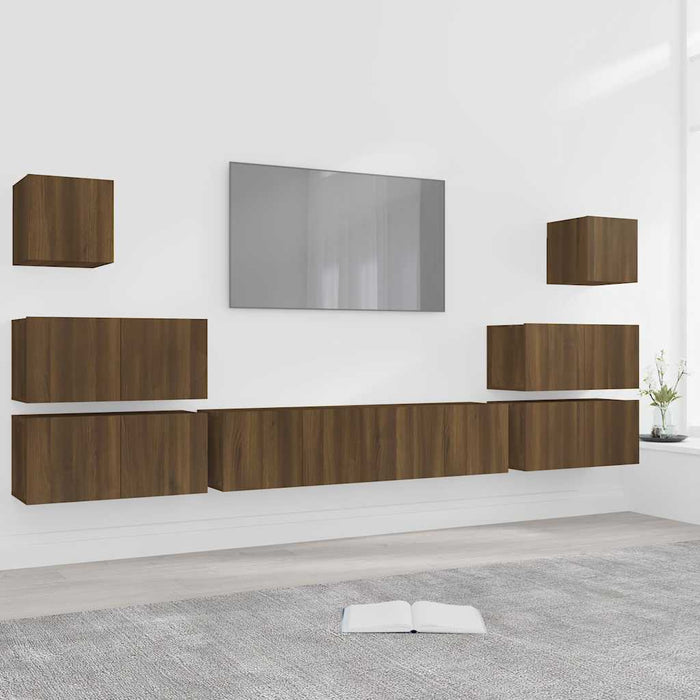 Set dulap TV, 8 piese, stejar maro, lemn prelucrat WALTI