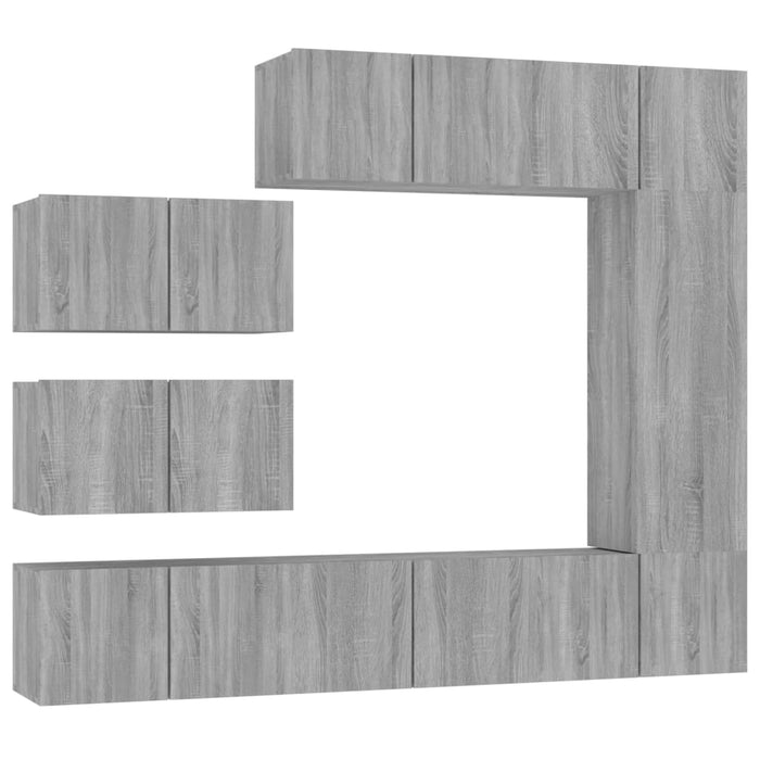 Set dulap TV, 8 piese, gri sonoma, lemn prelucrat - WALTI WALTI
