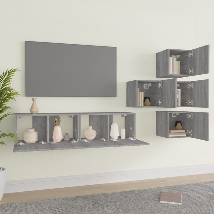 Set dulapuri TV, 6 piese, gri sonoma, lemn prelucrat - WALTI WALTI