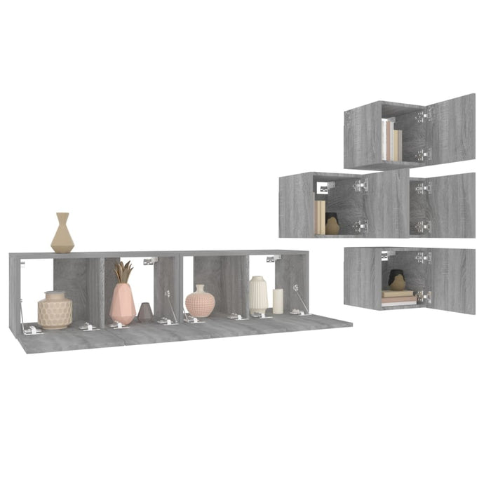 Set dulapuri TV, 6 piese, gri sonoma, lemn prelucrat - WALTI WALTI