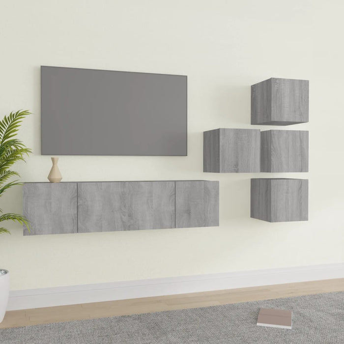 Set dulapuri TV, 6 piese, gri sonoma, lemn prelucrat - WALTI WALTI