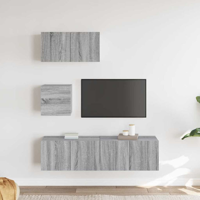 Set dulapuri TV, 4 piese, gri sonoma, lemn prelucrat - WALTI WALTI