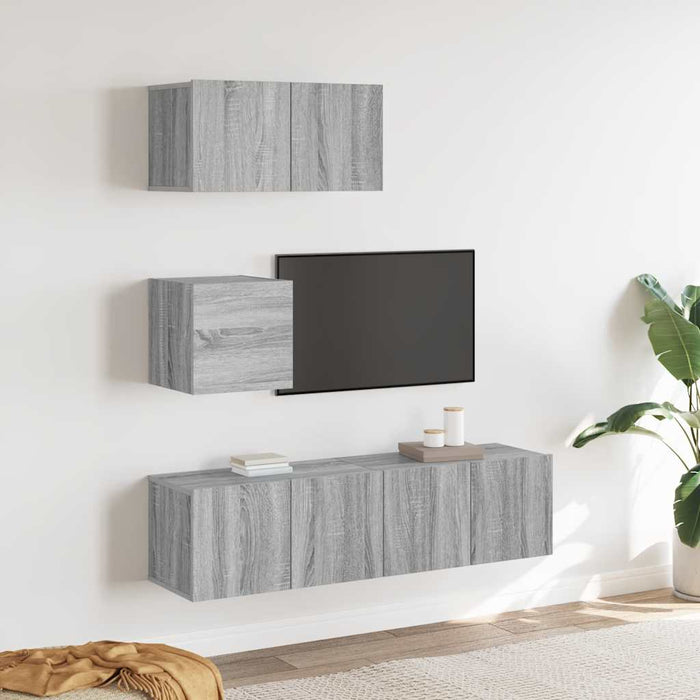 Set dulapuri TV, 4 piese, gri sonoma, lemn prelucrat - WALTI WALTI