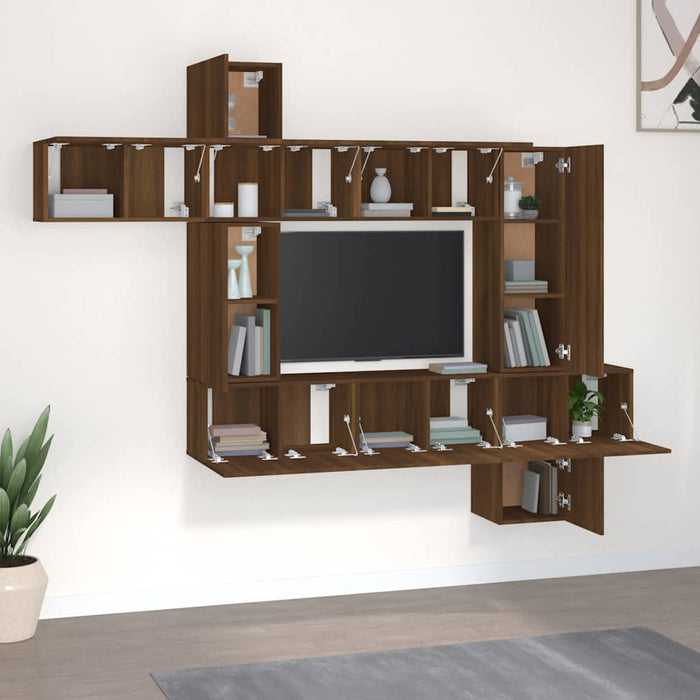 Set dulapuri TV, 10 piese, stejar maro, lemn prelucrat WALTI