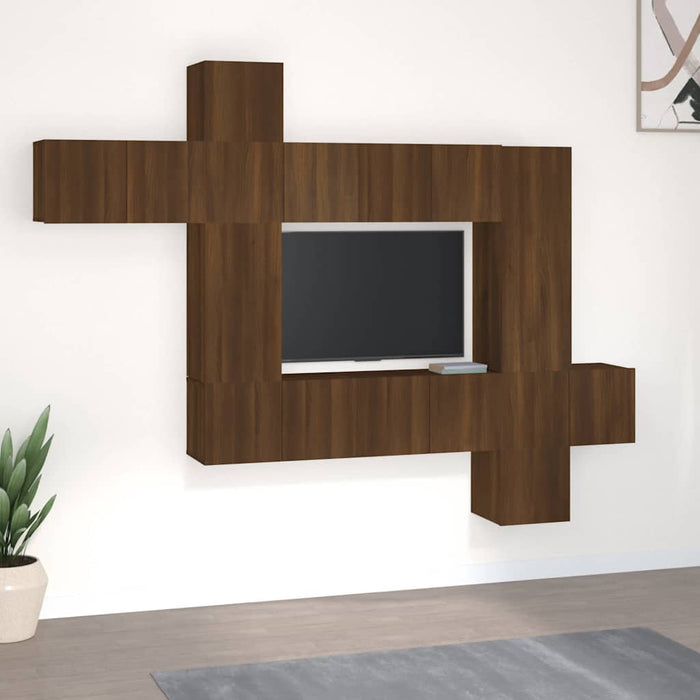 Set dulapuri TV, 10 piese, stejar maro, lemn prelucrat WALTI