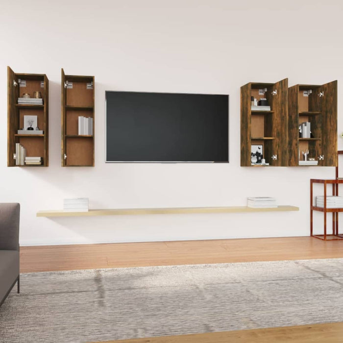 Comode TV, 4 buc., stejar fumuriu, 30,5x30x90 cm lemn prelucrat - WALTI WALTI