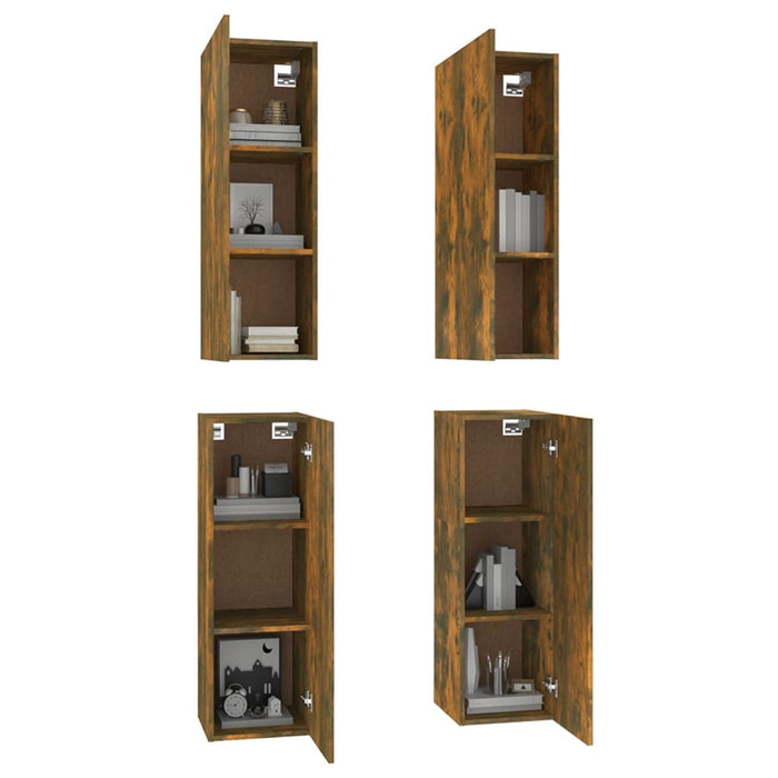 Comode TV, 4 buc., stejar fumuriu, 30,5x30x90 cm lemn prelucrat - WALTI WALTI