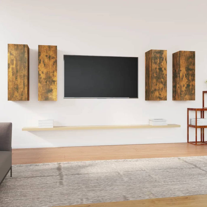 Comode TV, 4 buc., stejar fumuriu, 30,5x30x90 cm lemn prelucrat - WALTI WALTI