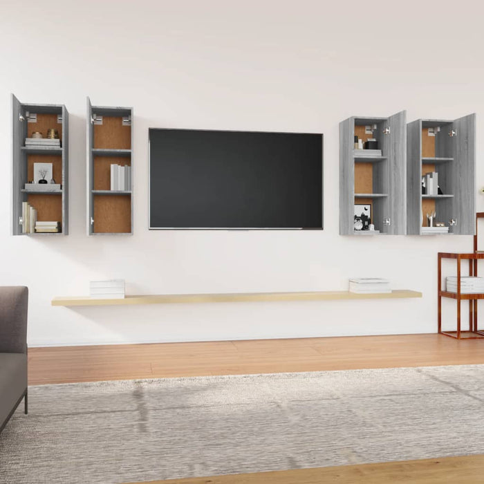 Comode TV, 4 buc., gri sonoma, 30,5x30x90 cm, lemn prelucrat - WALTI WALTI