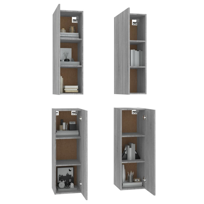 Comode TV, 4 buc., gri sonoma, 30,5x30x90 cm, lemn prelucrat - WALTI WALTI