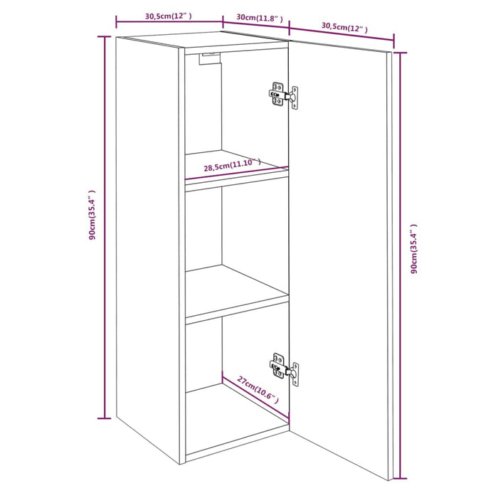Comode TV, 4 buc., gri sonoma, 30,5x30x90 cm, lemn prelucrat - WALTI WALTI