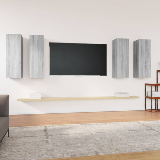 Comode TV, 4 buc., gri sonoma, 30,5x30x90 cm, lemn prelucrat - WALTI WALTI