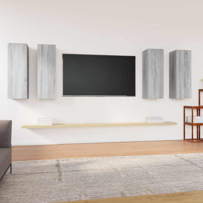 Comode TV, 4 buc., gri sonoma, 30,5x30x90 cm, lemn prelucrat - WALTI WALTI