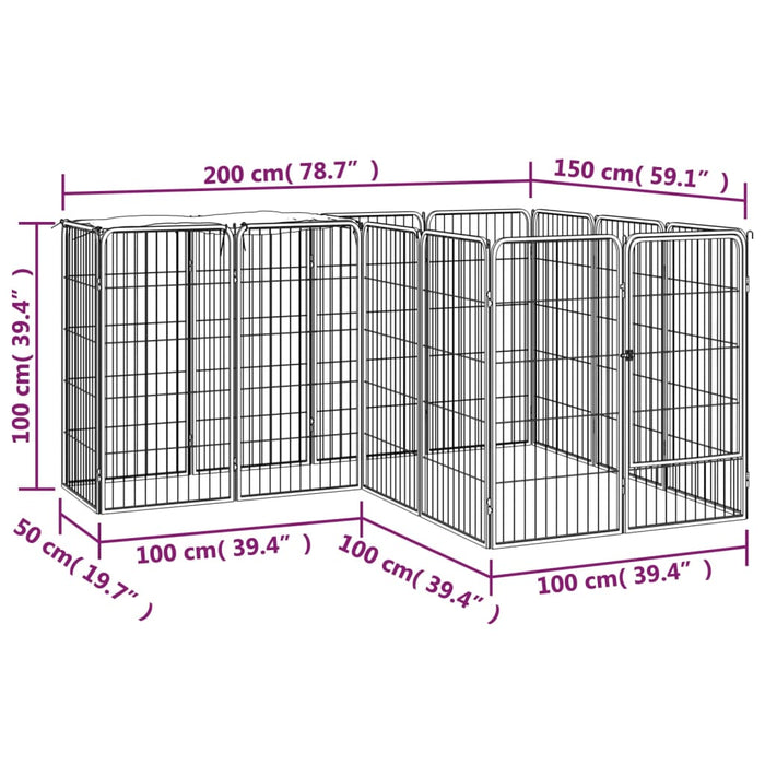 Țarc câini 14 panouri negru 50x100 cm oțel vopsit electrostatic - WALTI WALTI