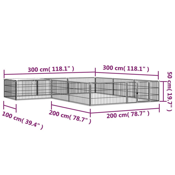 Țarc câini 12 panouri negru 100x50 cm oțel vopsit electrostatic - WALTI WALTI