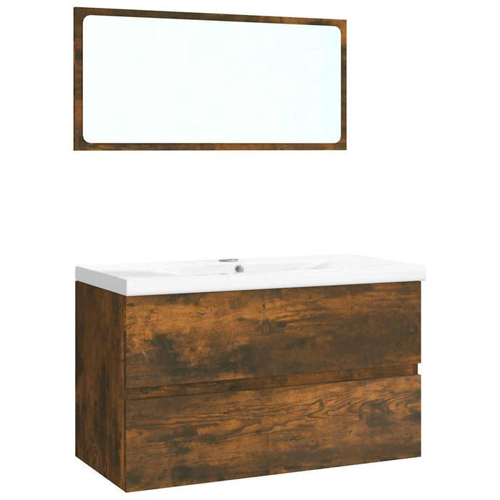 Set de mobilier de baie, stejar fumuriu, lemn prelucrat - WALTI WALTI