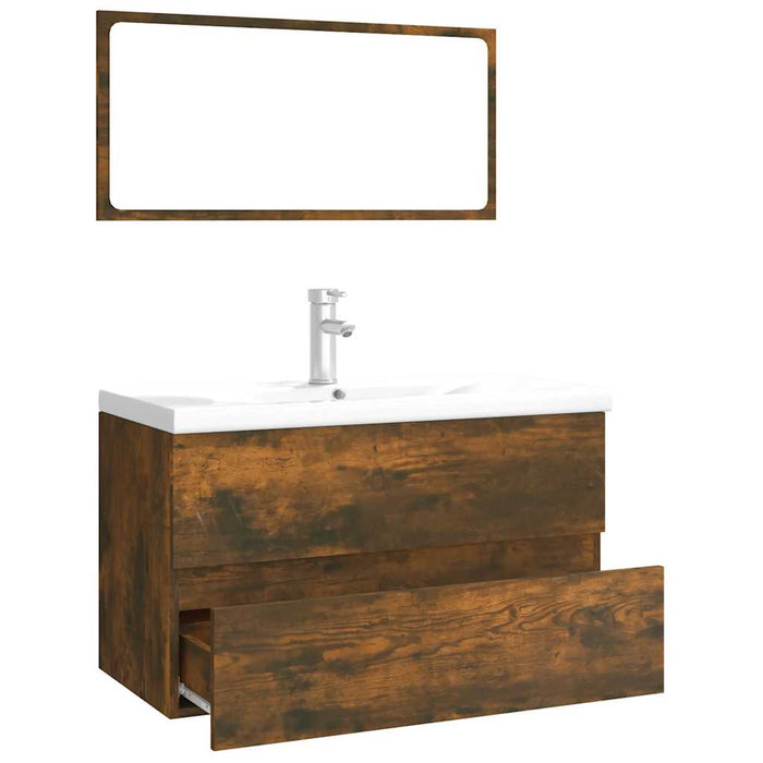 Set de mobilier de baie, stejar fumuriu, lemn prelucrat - WALTI WALTI