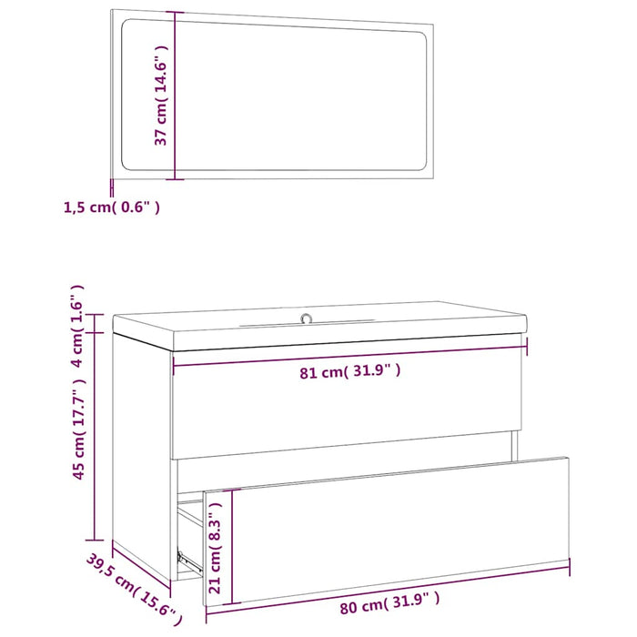 Set de mobilier de baie, stejar fumuriu, lemn prelucrat - WALTI WALTI