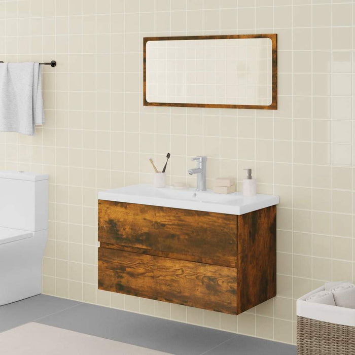 Set de mobilier de baie, stejar fumuriu, lemn prelucrat - WALTI WALTI