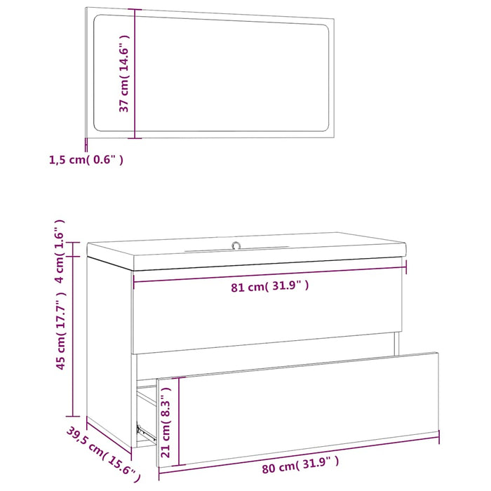 Set de mobilier de baie, gri sonoma, lemn prelucrat - WALTI WALTI