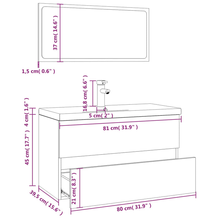 Set de mobilier de baie, stejar fumuriu, lemn prelucrat WALTI