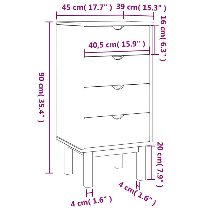 Dulap cu sertar "OTTA", maro/gri, 45x39x90cm, lemn masiv pin - WALTI WALTI