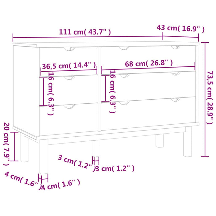 Dulap cu sertar OTTA maro/gri, 111x43x73,5 cm, lemn masiv pin - WALTI WALTI