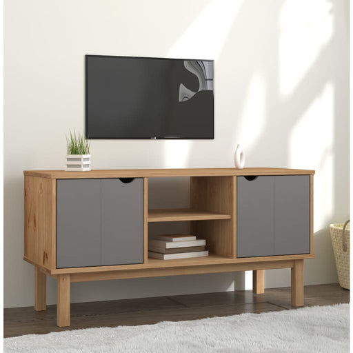 Dulap TV OTTA, maro și gri, 113,5x43x57 cm, lemn masiv de pin - WALTI WALTI