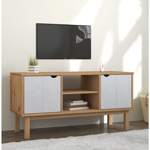Dulap TV OTTA, maro și alb, 113,5x43x57 cm, lemn masiv de pin - WALTI WALTI
