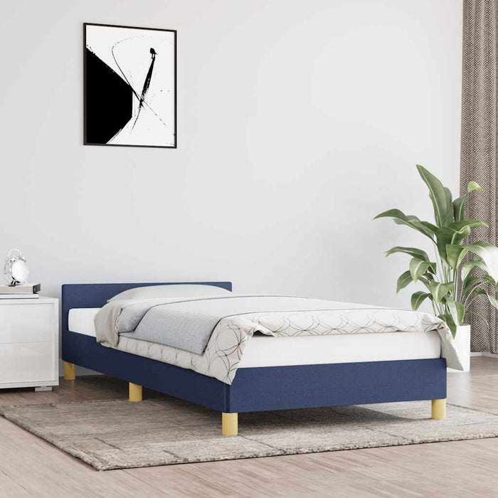 Cadru de pat cu tăblie fără saltea, albastru, 100x200cm, textil - WALTI WALTI