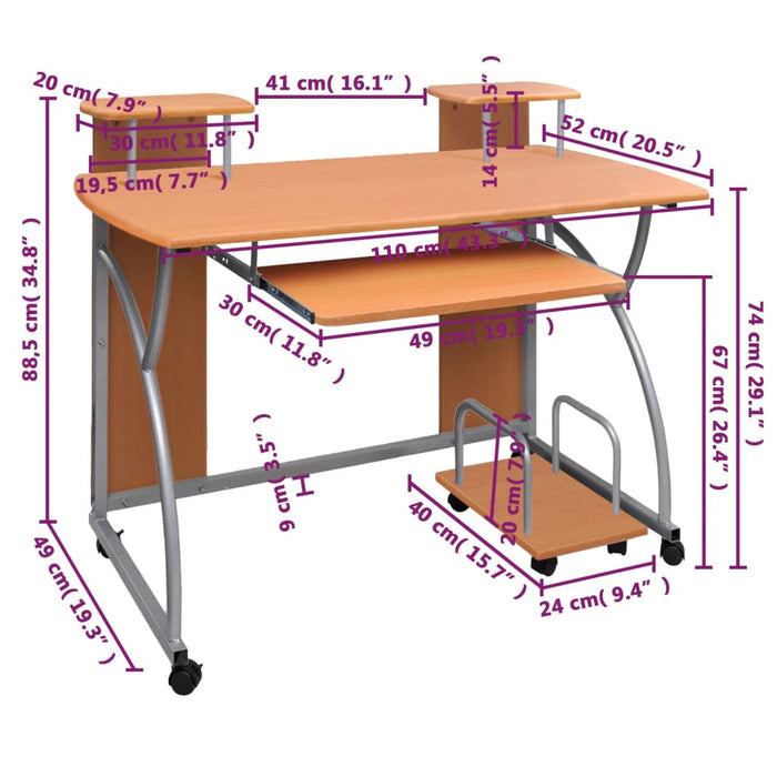 Birou de computer, maro, 110x52x88,5 cm, lemn prelucrat - WALTI WALTI