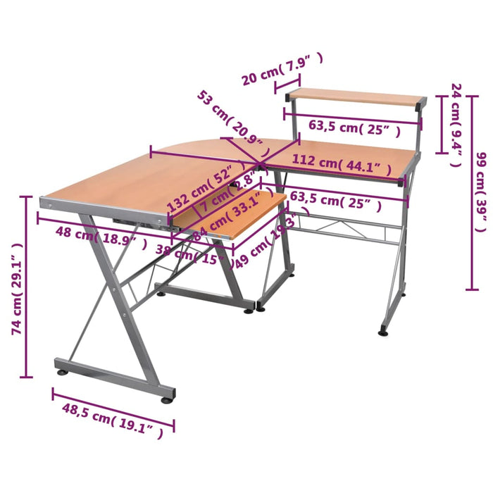 Birou de computer colțar, maro, 132x112x99 cm, lemn prelucrat - WALTI WALTI