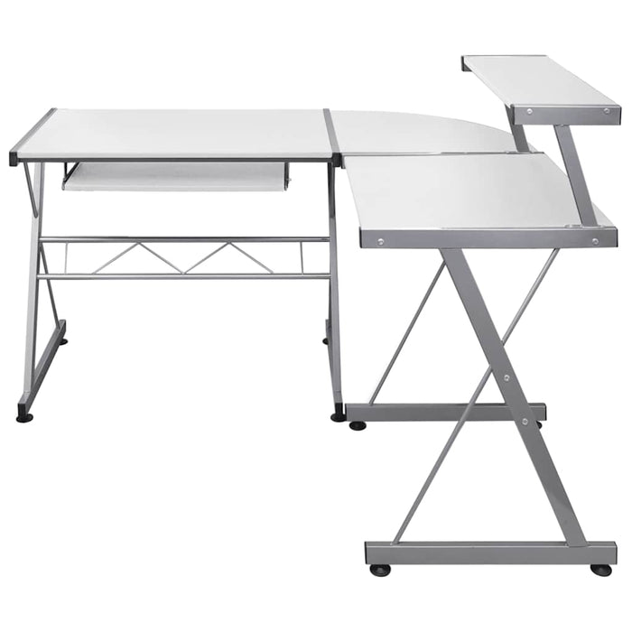 Birou de computer colțar, alb, 132x112x99 cm, lemn prelucrat - WALTI WALTI