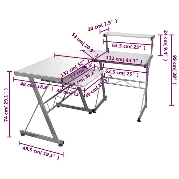 Birou de computer colțar, alb, 132x112x99 cm, lemn prelucrat - WALTI WALTI