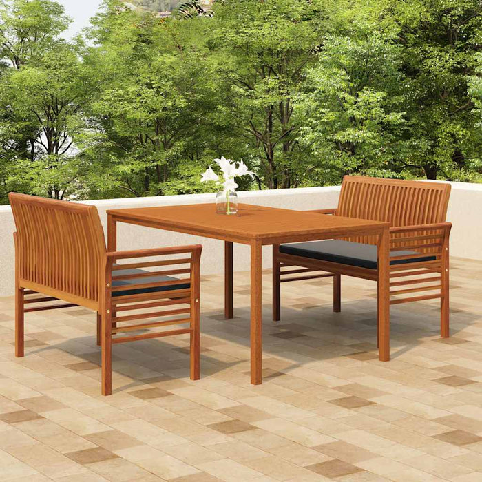 Set mobilier de exterior cu perne, 3 piese, lemn masiv acacia WALTI