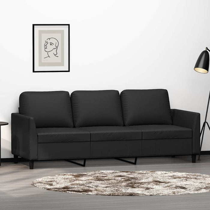 Canapea cu 3 locuri, negru, 180 cm, piele ecologică WALTI