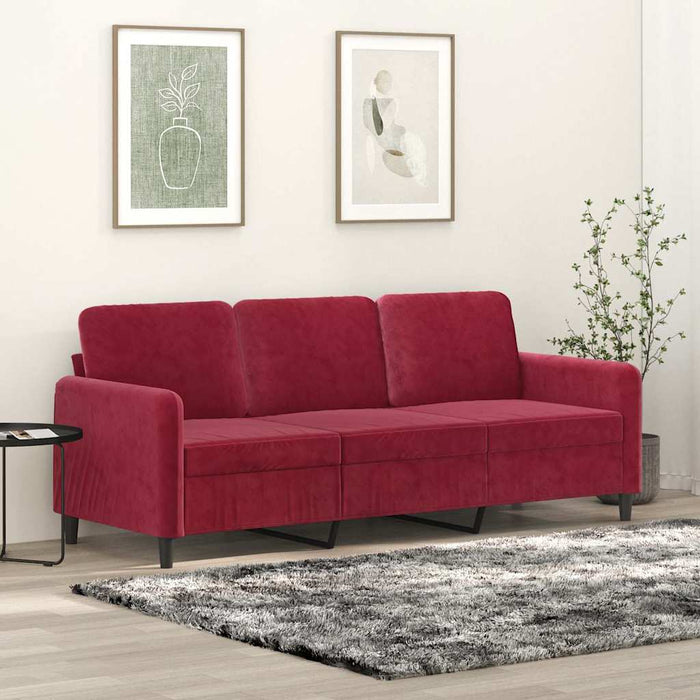 Canapea cu 3 locuri, roșu vin, 180 cm, material catifea WALTI