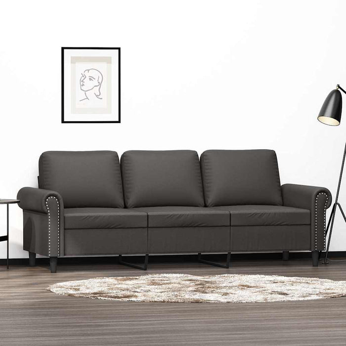 Canapea cu 3 locuri, gri, 180 cm, piele ecologică WALTI