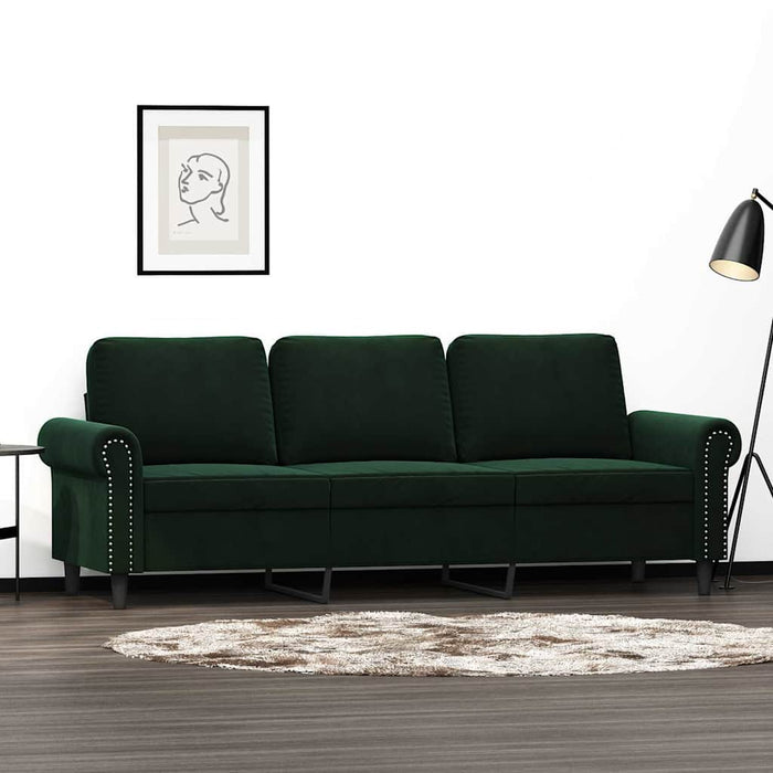 Canapea cu 3 locuri, verde închis, 180 cm, catifea WALTI