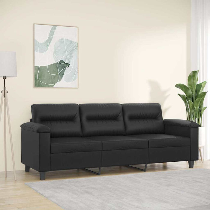 Canapea cu 3 locuri, negru, 180 cm, piele ecologică WALTI