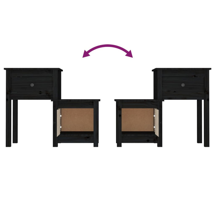 Noptiere, 2 buc., negru, 79,5x38x65,5 cm, lemn masiv de pin - WALTI WALTI