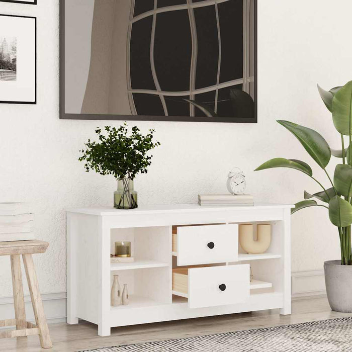 Comodă TV, alb, 103x36,5x52 cm, lemn masiv de pin WALTI