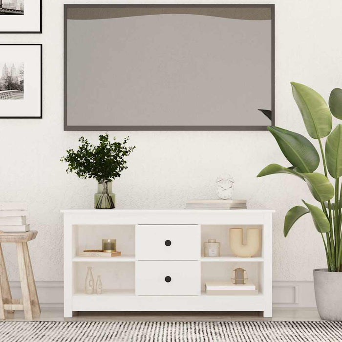 Comodă TV, alb, 103x36,5x52 cm, lemn masiv de pin WALTI