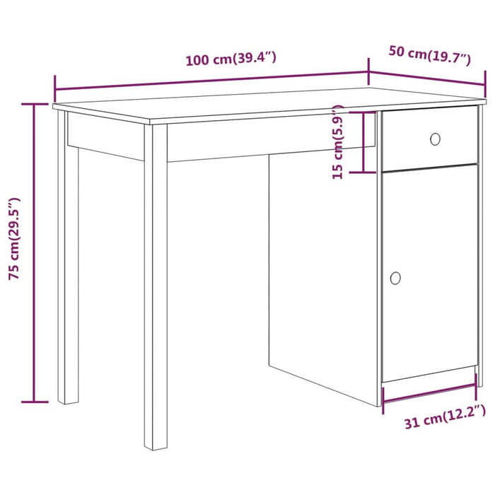 Birou, 100x50x75 cm, lemn masiv de pin - WALTI WALTI